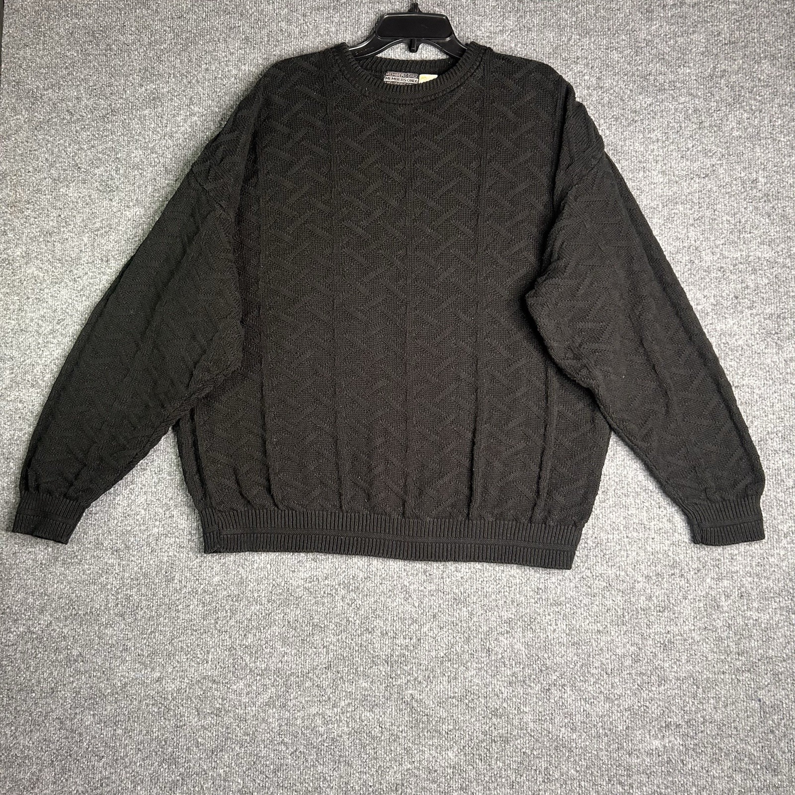 Vintage Members Only Knit Sweater Mens Size Xl Black Geometric